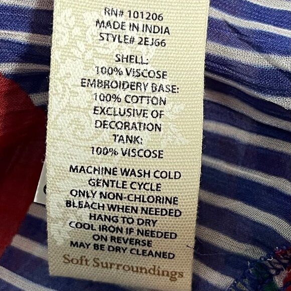 Soft Surroundings Tory Tunic Womens Sz XS Floral Stripes Sheer Boho Embroidered - Picture 11 of 11